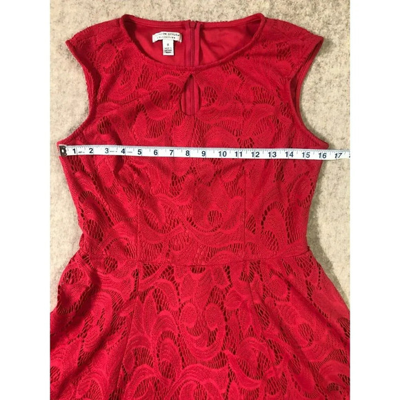 London Style Collection Dress Womens 8 Dark Pink Lace Overlay Fit & Flare - Picture 6 of 13